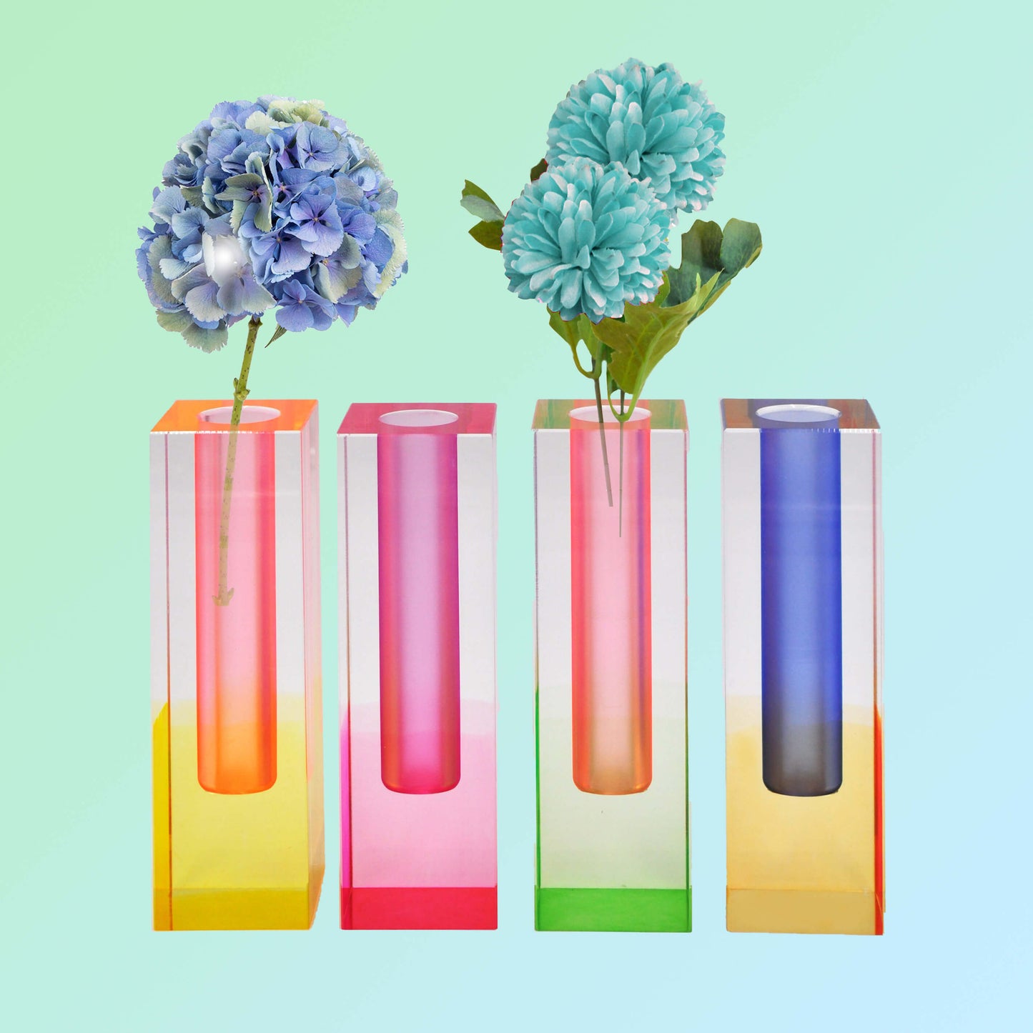 4 acrylic vase with flowers