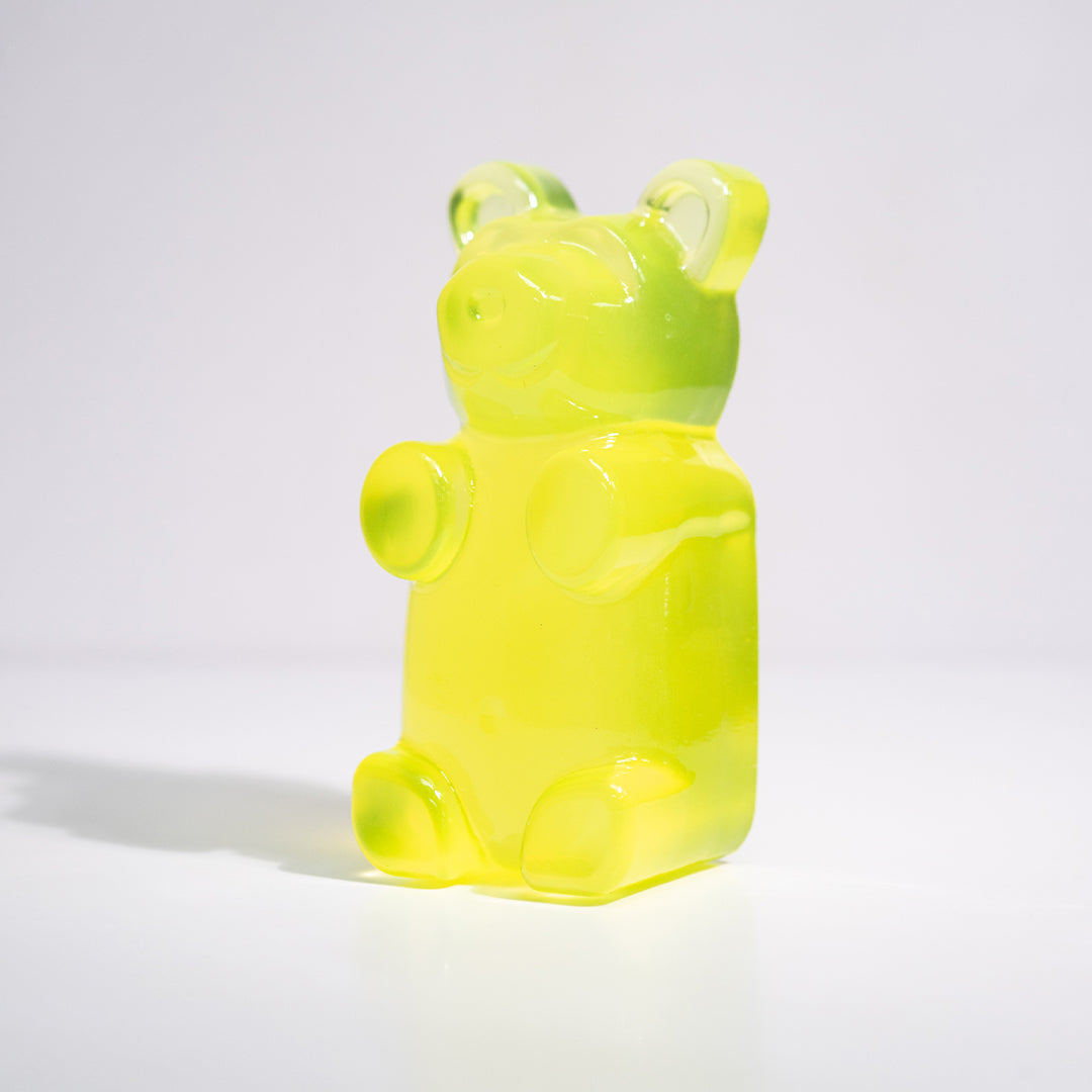 Neon gummy bear statues by Gabriela Rivera