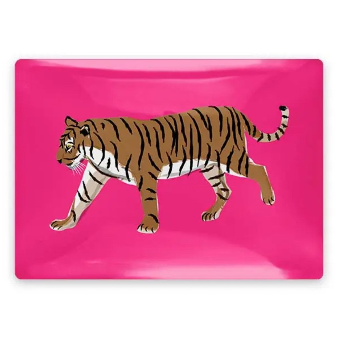 pink Walking Tiger Rectangle Glass Trinket Tray