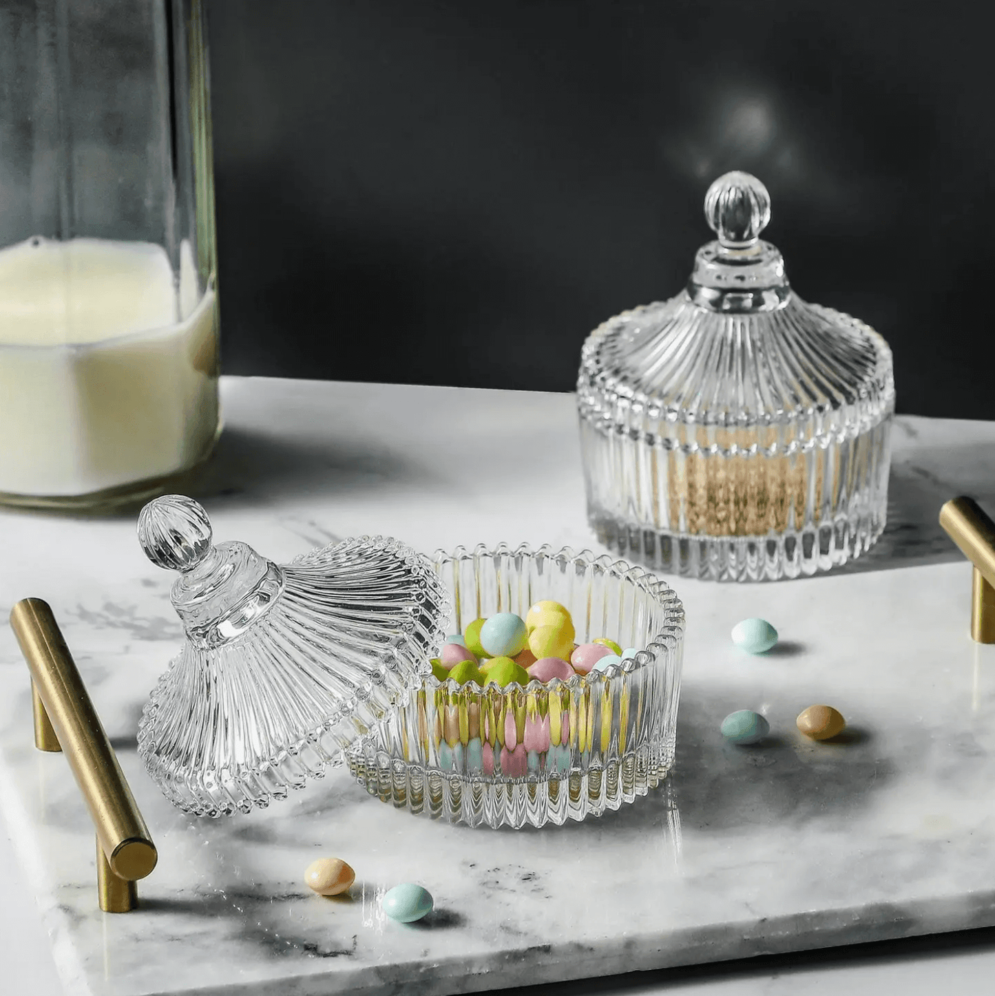 Crystal Glass Candy Jar Set of 2 in a tray