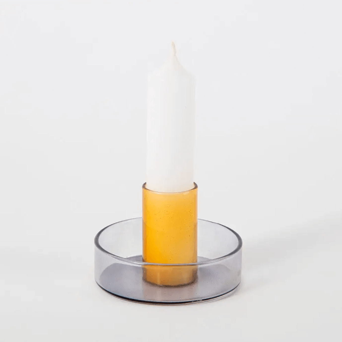 orange Glass Candlestick Holder 