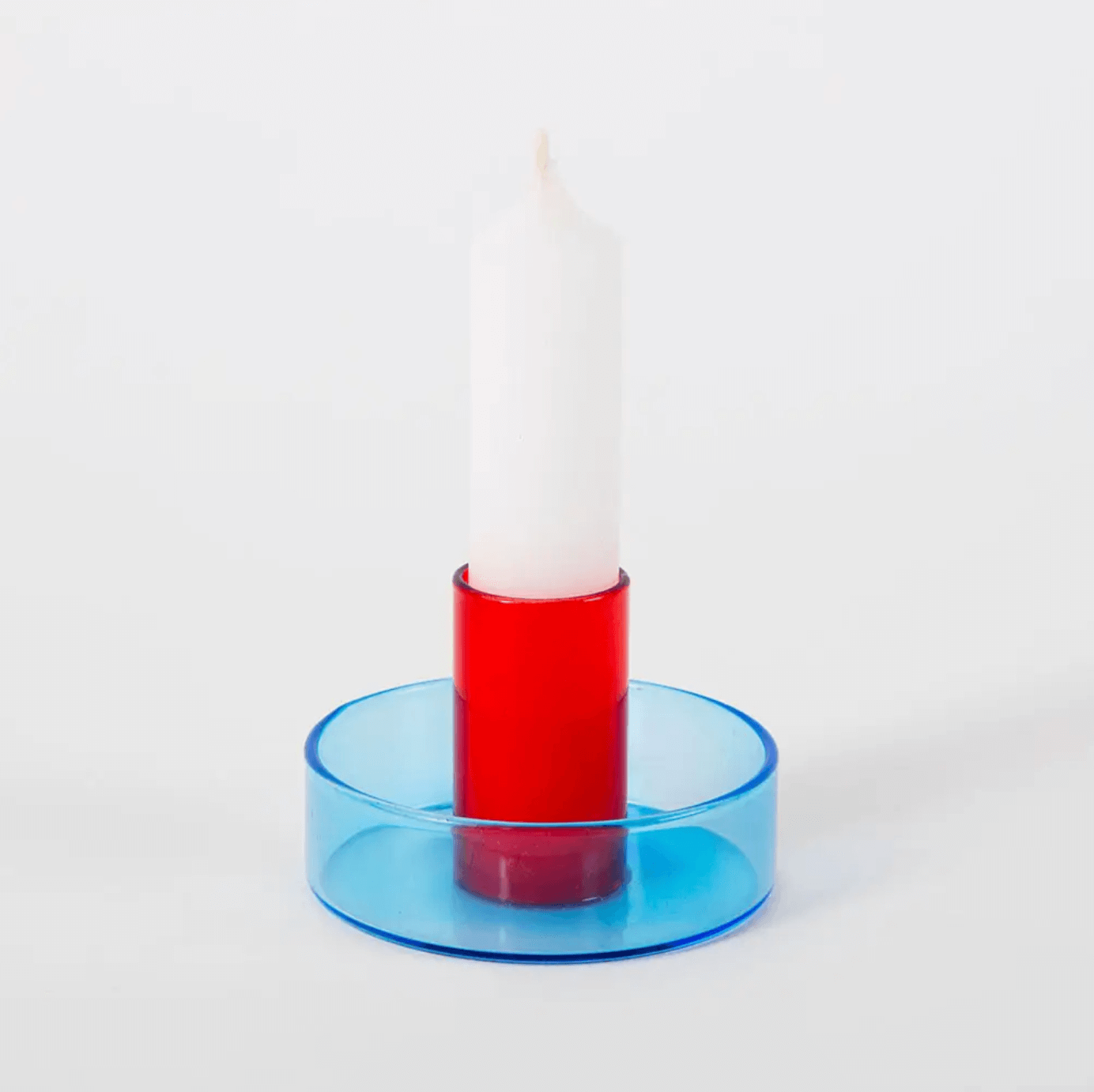 red Glass Candlestick Holder 